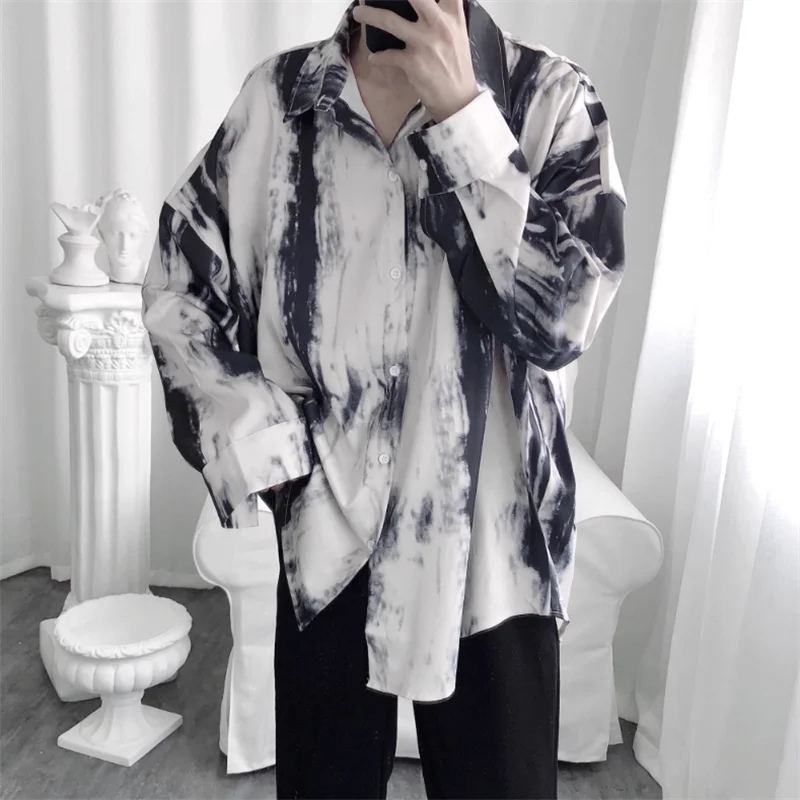 2023 new style tie dye men holiday wind long sleeve shirt inch shirt