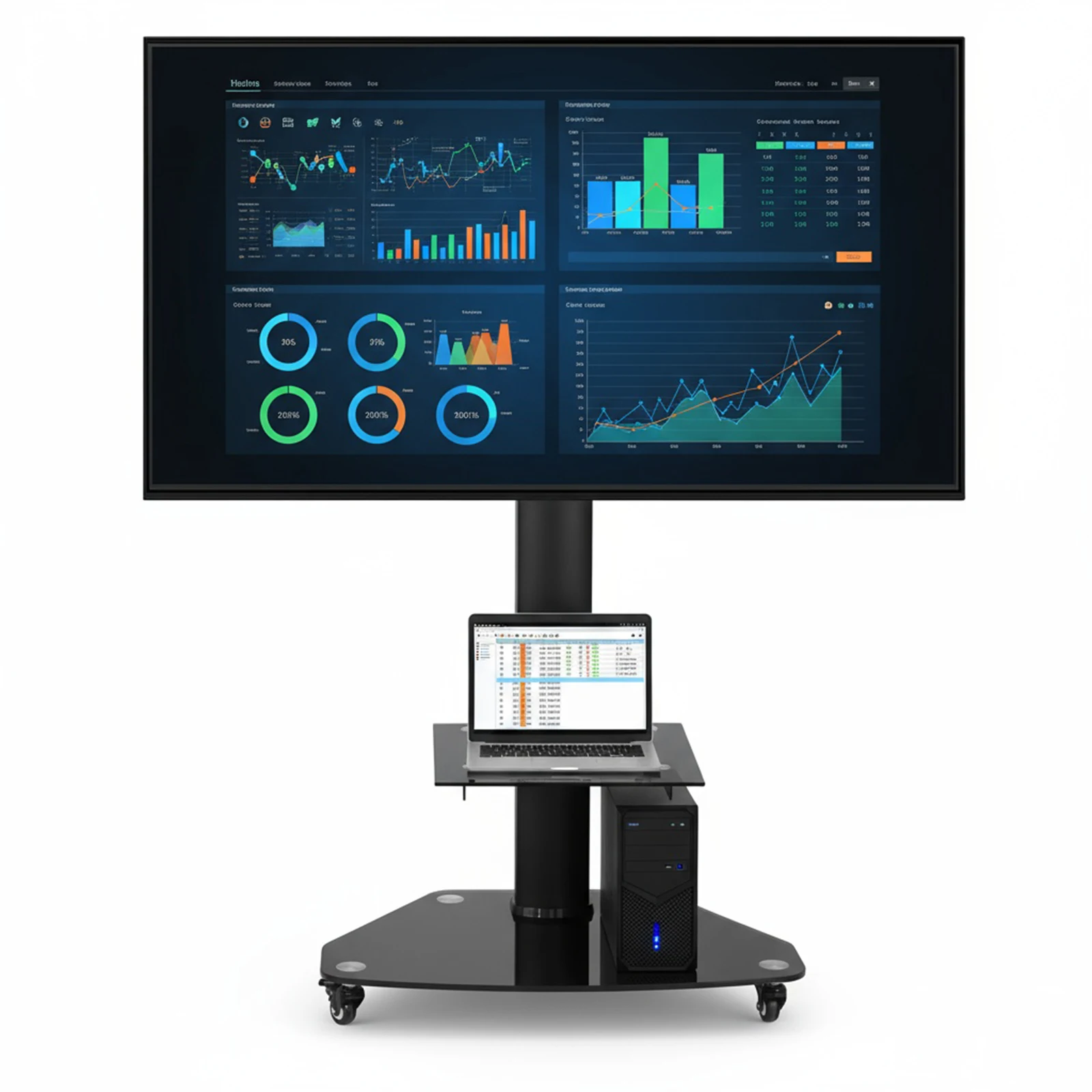 

Portable TV Stand Height Adjustable Rolling TV Floor Stand with Shelf for 37-70 Inch Screens Holds Up To 88lbs