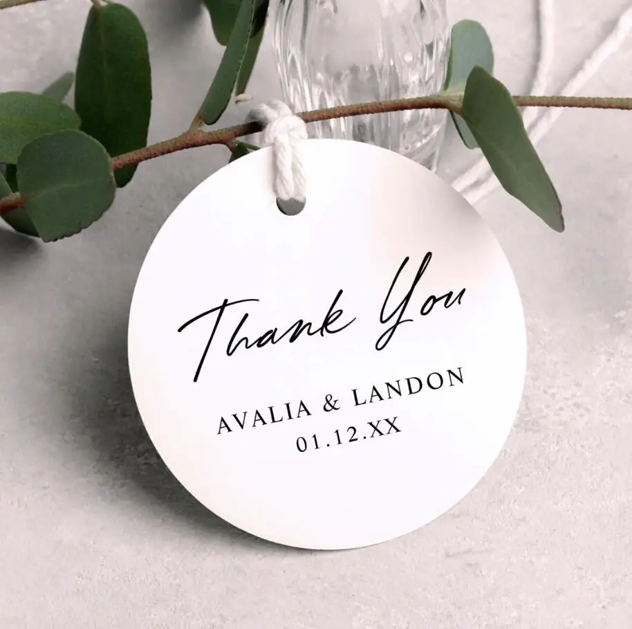 100pcs Personalized Wedding Tag, Round Name Tags Wedding, Custom Wedding Tag with Wildflower Floral Monogram Thank You