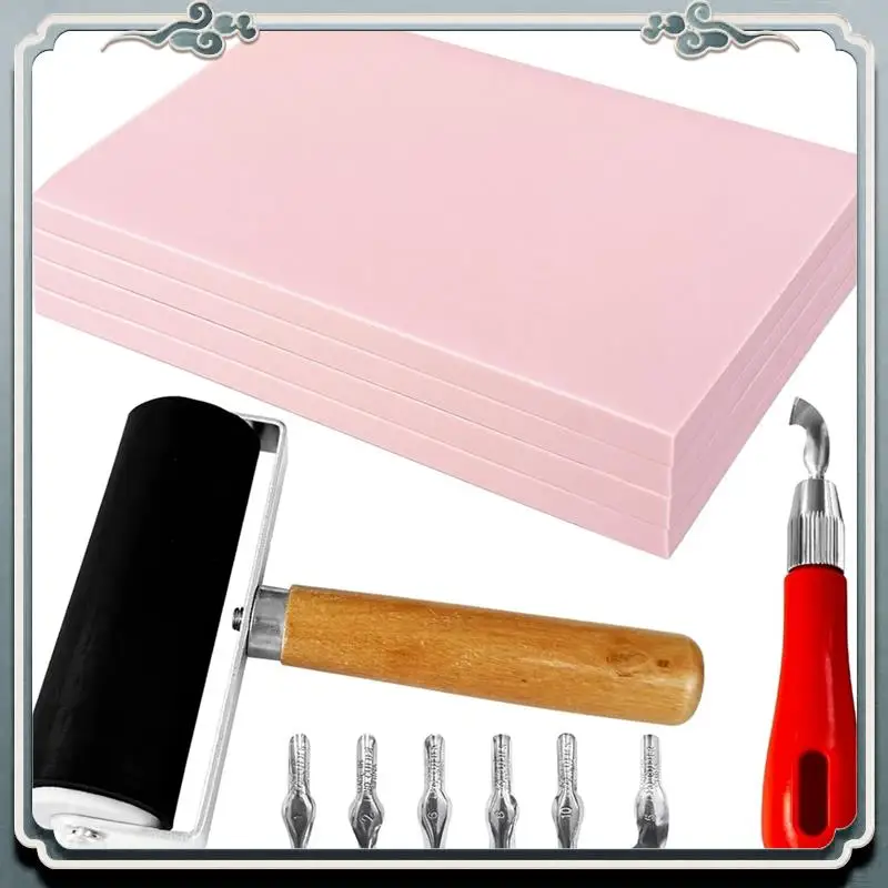 

AC76-DIY Набор для печати — 4 упаковки резиновых блоков для резьбы, аксессуары для штампов, розовые резиновые блоки и режущие инструменты