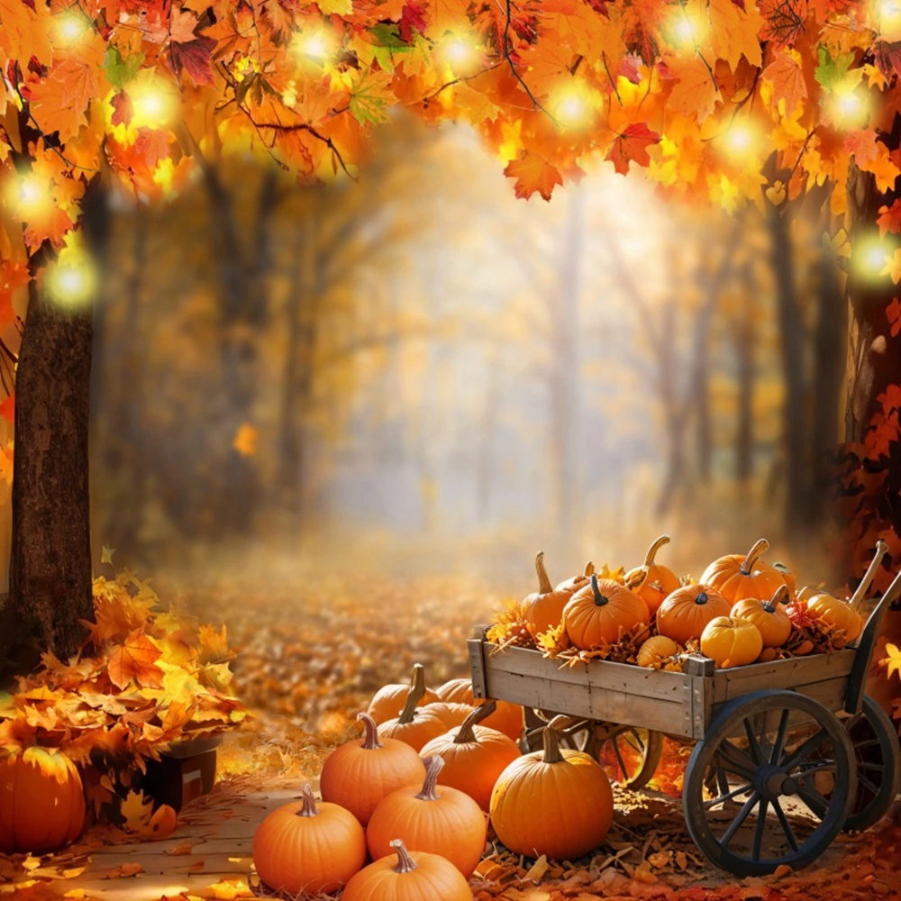 Осенний фон деревянный сарай дверь тыквы блестящие огни кленовые листья стог сена День Рождения Вечеринка ребенок портрет фотография фон