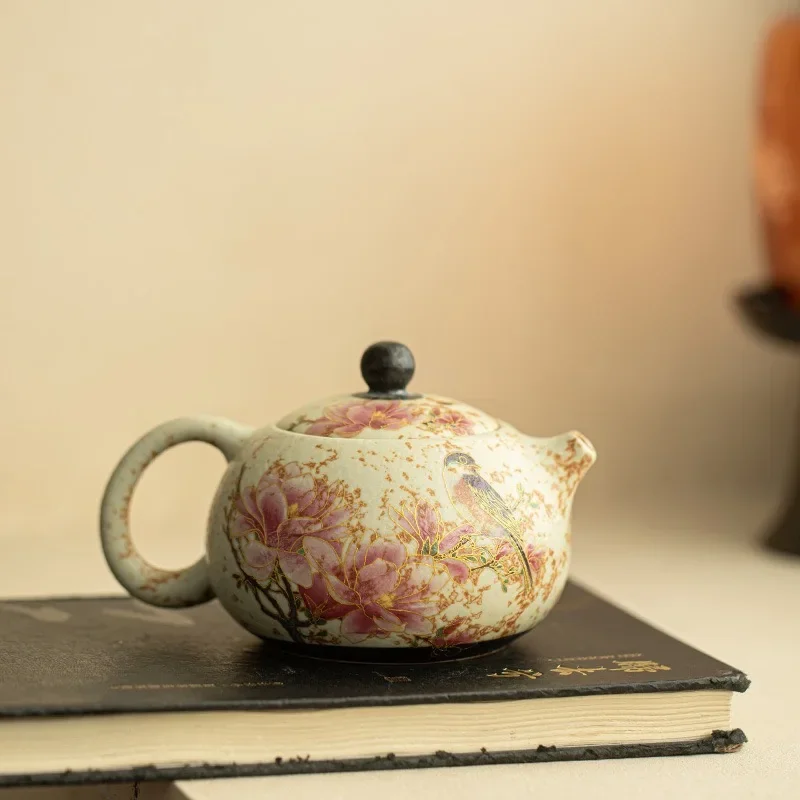 200ML Jingdezhen Blue and White Flint Red Magnolia Teapot Xishi Pot Tea Brewer Ceramic Tea Set Traditional Special Stuffy Teapot