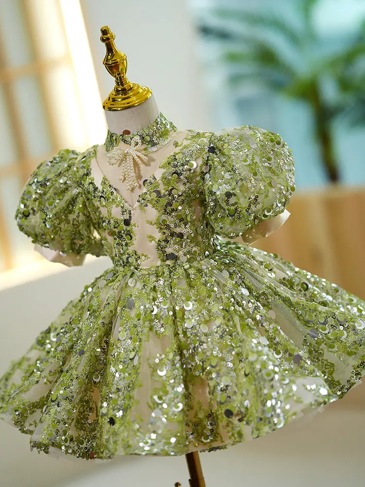 Custom 3-10 Year Old Girl Green Children's Dress Light Luxury Host Princess Skirt Pageant Dresses for Toddler Girls فساتين