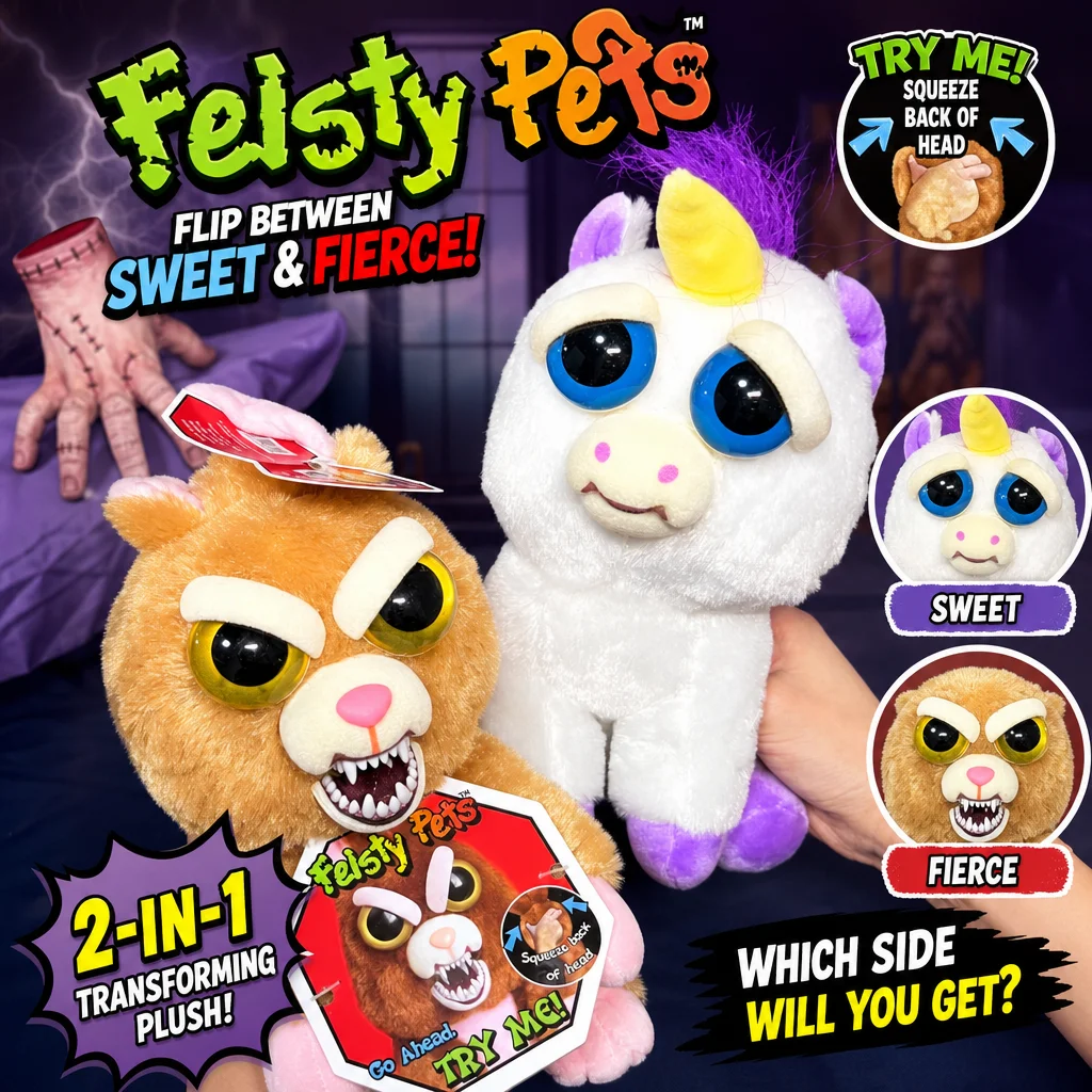 Original Feisty Pets Funny Face Changing Plush Toy 20cm Creative Animal Monster Panda Bear Stuffed Doll Prank Prop Decoration