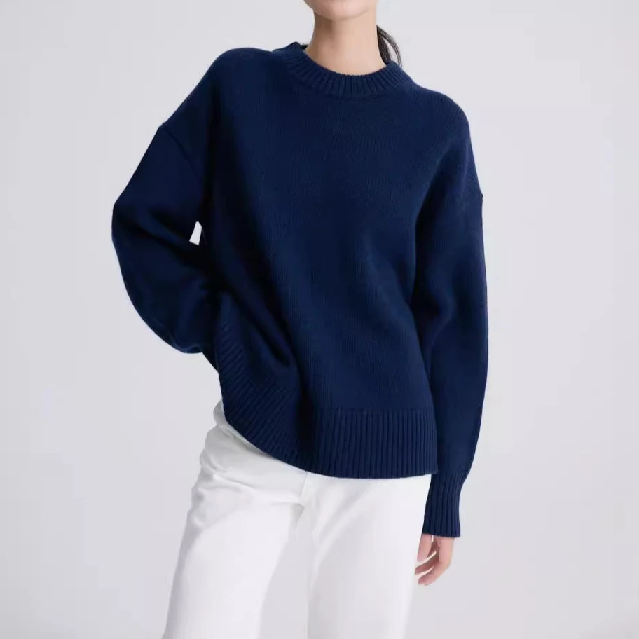 

Simple Long Sleeve Classic Heavyweight Wool Women's Crew Neck Sweater