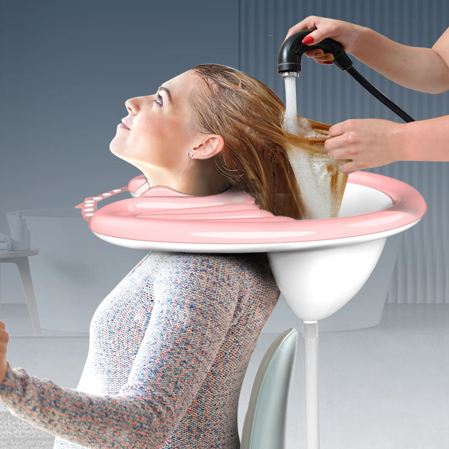 Almohadilla de champú portátil, lavabo inflable de PVC con tubo para inflar y desinflar el cabello, lavamanos para mujeres embarazadas, ancianos y niños