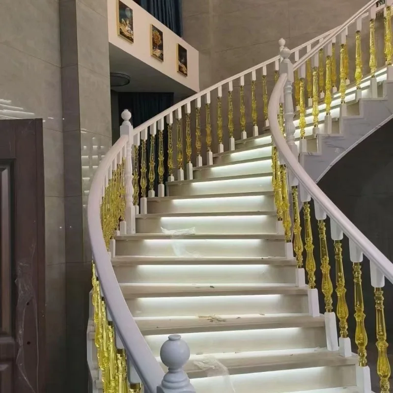 Modern Light Luxury Solid Wood Crystal Stair Baluster Handrail Villa Fence Guardrail Acrylic Indoor Luminous Staircase