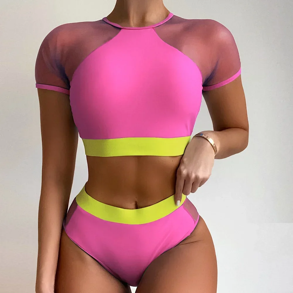 Vigorshely купальник с высокой талией, женский сексуальный сетчатый полый бикини 2025, купальник с эффектом пуш-ап, женский бразильский комплект бикини, купальный костюм для плавания