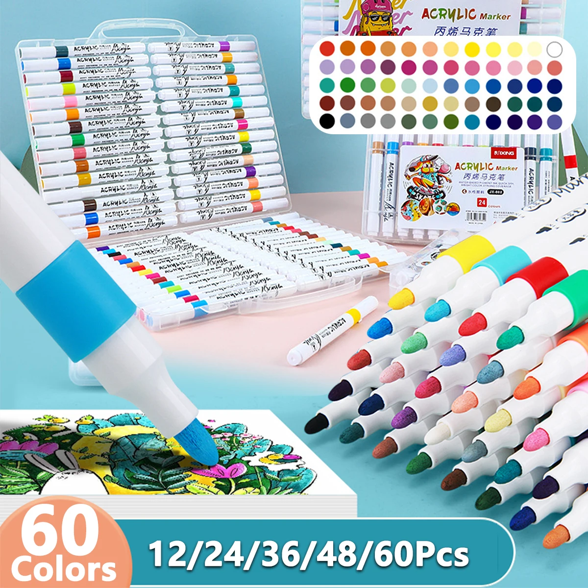 

12-60 Color Set Acrylic Paint Art Marker Pen Rock Painting for Kids Graffiti Stone Ceramic Glass Wood DIY Crafts Art Supplies