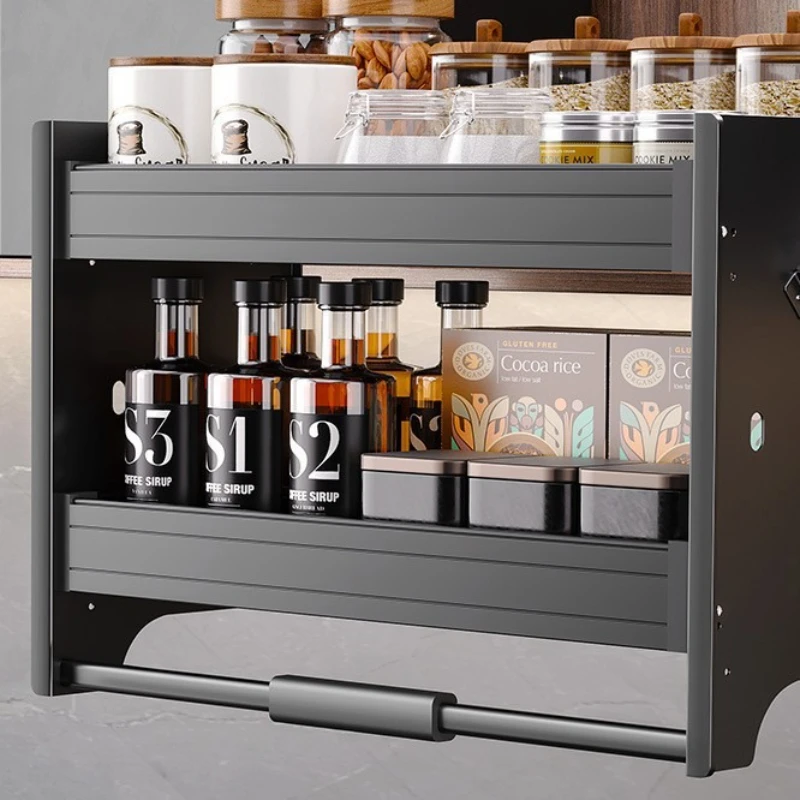 Kitchen Lifting Basket Cabinet Up and Down Buffer Open Door Kitchen Cabinet Storage Rack Seasoning Basket Kitchen Furniture