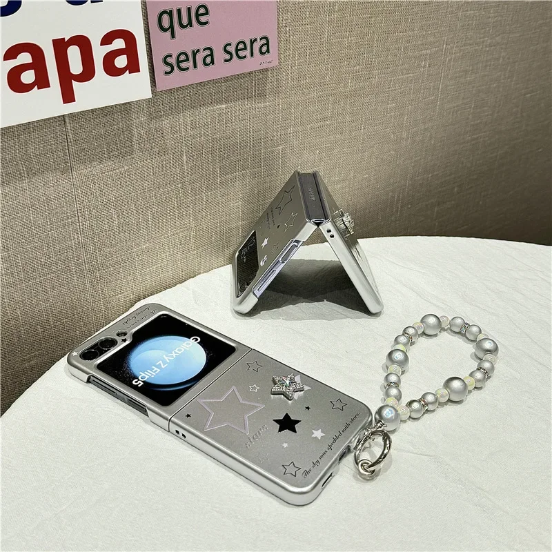 

Silver Stars Phone Case for Samsung Galaxy Z Flip 6 5 4 3 Protective Back Cover for ZFlip4 ZFlip5 ZFlip6 Case Shell