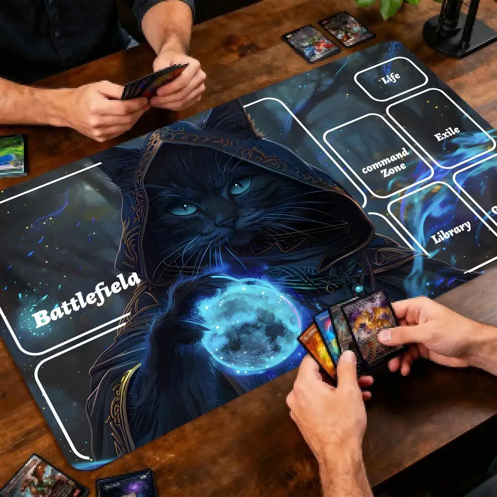 Black Cat Wizard MTG Playmat Magic The Gathering Zoned Gaming Mat PC NonSlip Rubber Mousepad TCG CCG Trading Card Game Play Mat