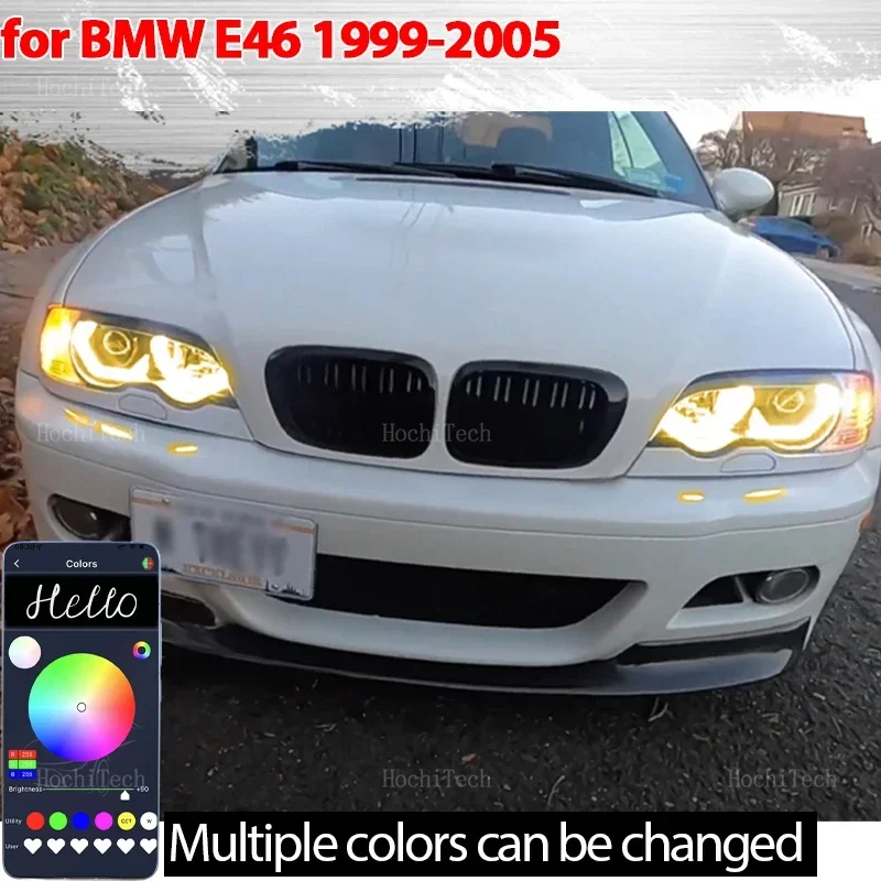 

RGB красочные кольца с ангельскими глазами, светодиодные M4, управление через приложение, автомобильные фары, дневные ходовые огни для BMW 3 серии E46 седан 1999-2005 гг.