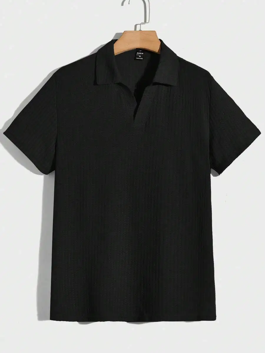 

Men's Solid Black Short Sleeve Polo Shirt for Casual Daily Wear