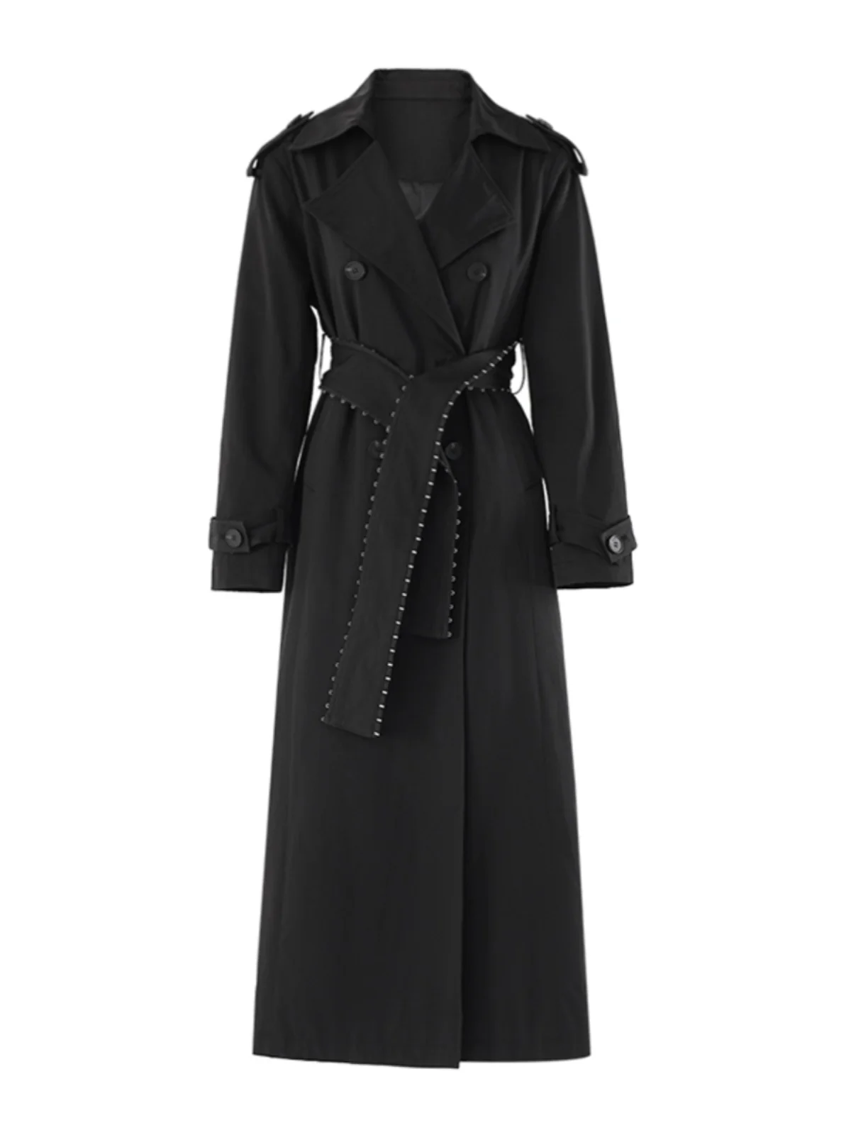 

Пальто женское STUDIO Long Bla с поясом, цветное, осенняя новинка 2024, уличный стиль, полиэстер, двубортное, с отложным воротником