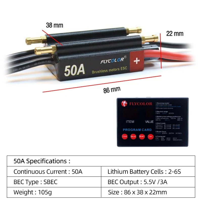 FlyColor 30A 50A 70A 90A 120A RC BOOT ESC Waterdichte 2-6S Lipo Borstelloze Snelheidsregelaar met Programmakaart voor RC Boot Motor