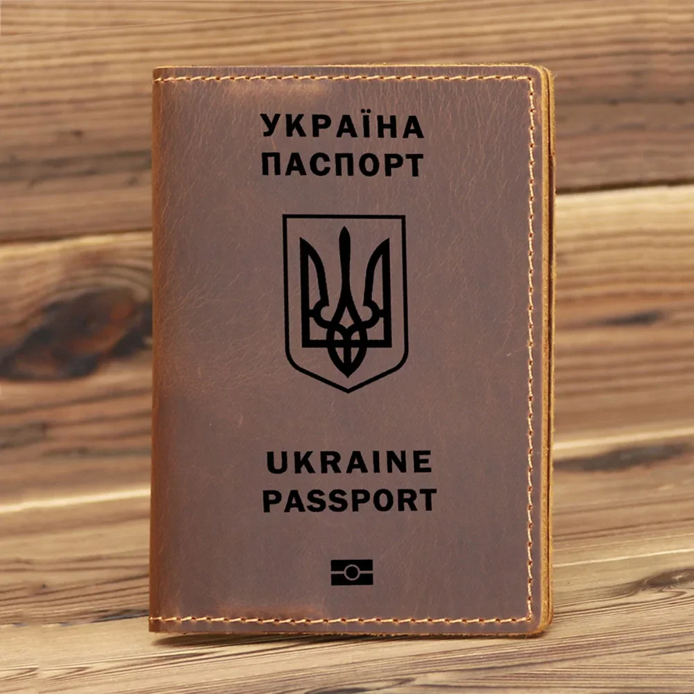 Handmade Real Leather Ukraine Passport Cover Men Genuine Leather Ukraine Passport Holder Covers for Passports Passport Case