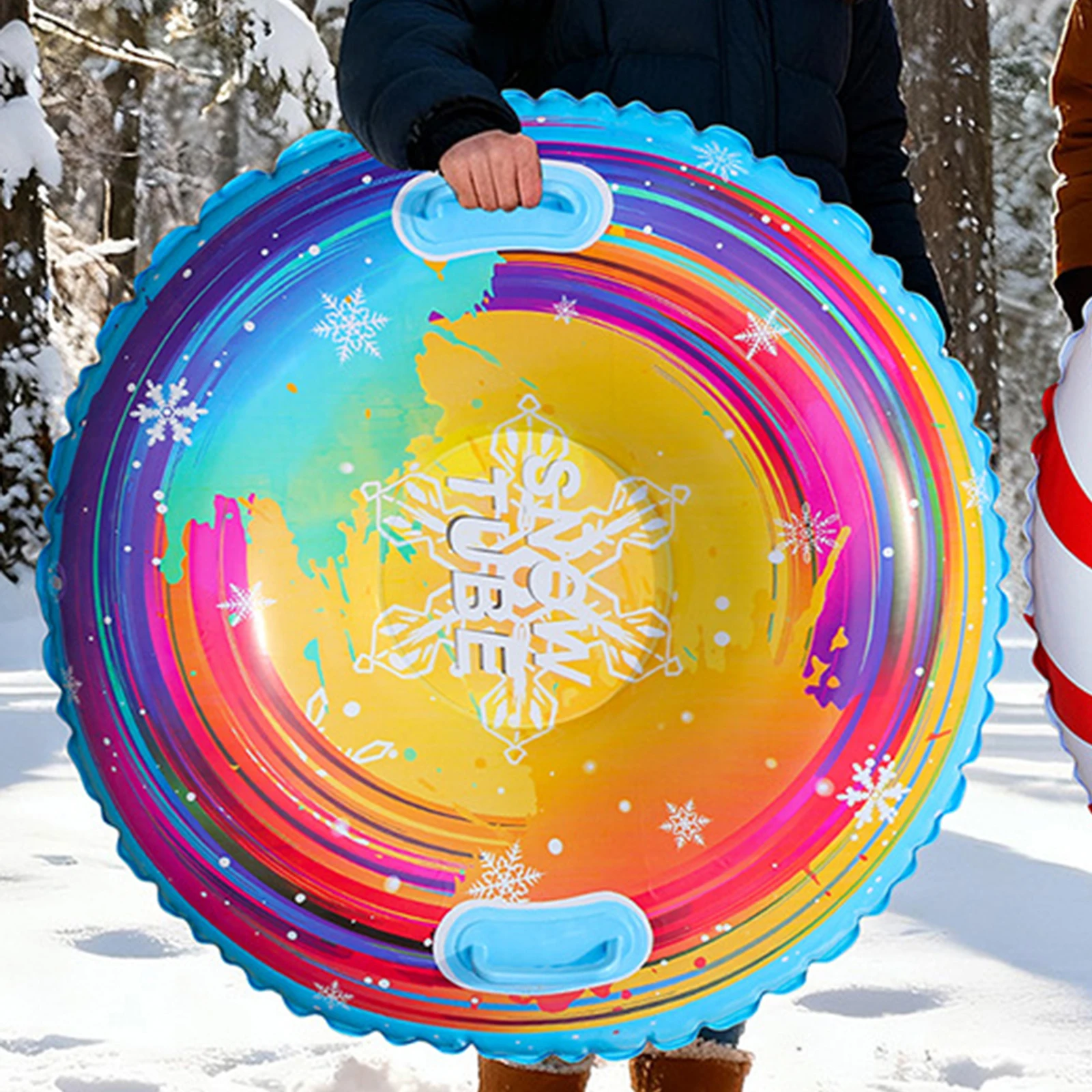 Inflatable Snow Tube with Handles Cold Resistant Snow Sled Skiing Tube for Gift Outdoor Winter Fun Family Activities Snow Tubes