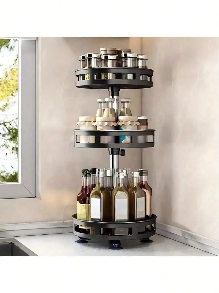 [Kitchen Accessories]Space - Saving Rotating Countertop Storage Rack For Kitchen Supplies