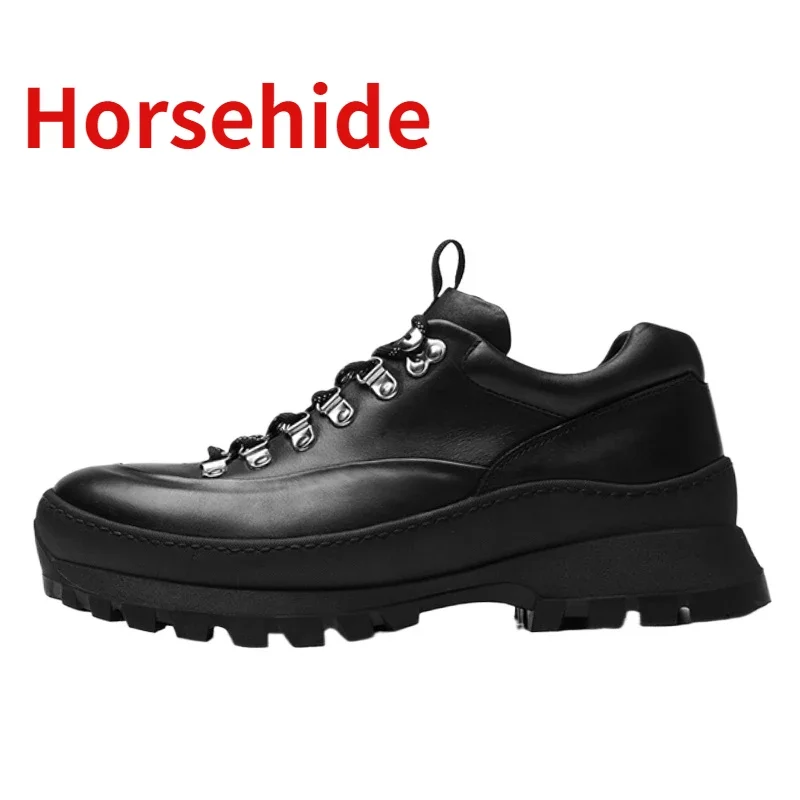 

Casual Sneakers Washed Horsehide Outdoor Sports Shoes for Men's Genuine Leather Thick Soled Comfortable Height Increasing Shoes