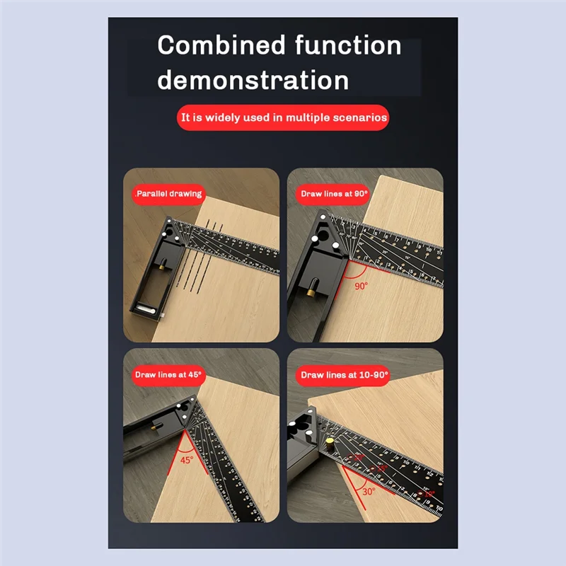 AB45 متعددة الوظائف الزاوية اليمنى حاكم 45/90 درجة ثقب زاوية حاكم تحديد المواقع بمناسبة زاوية حاكم أداة نجارة #6