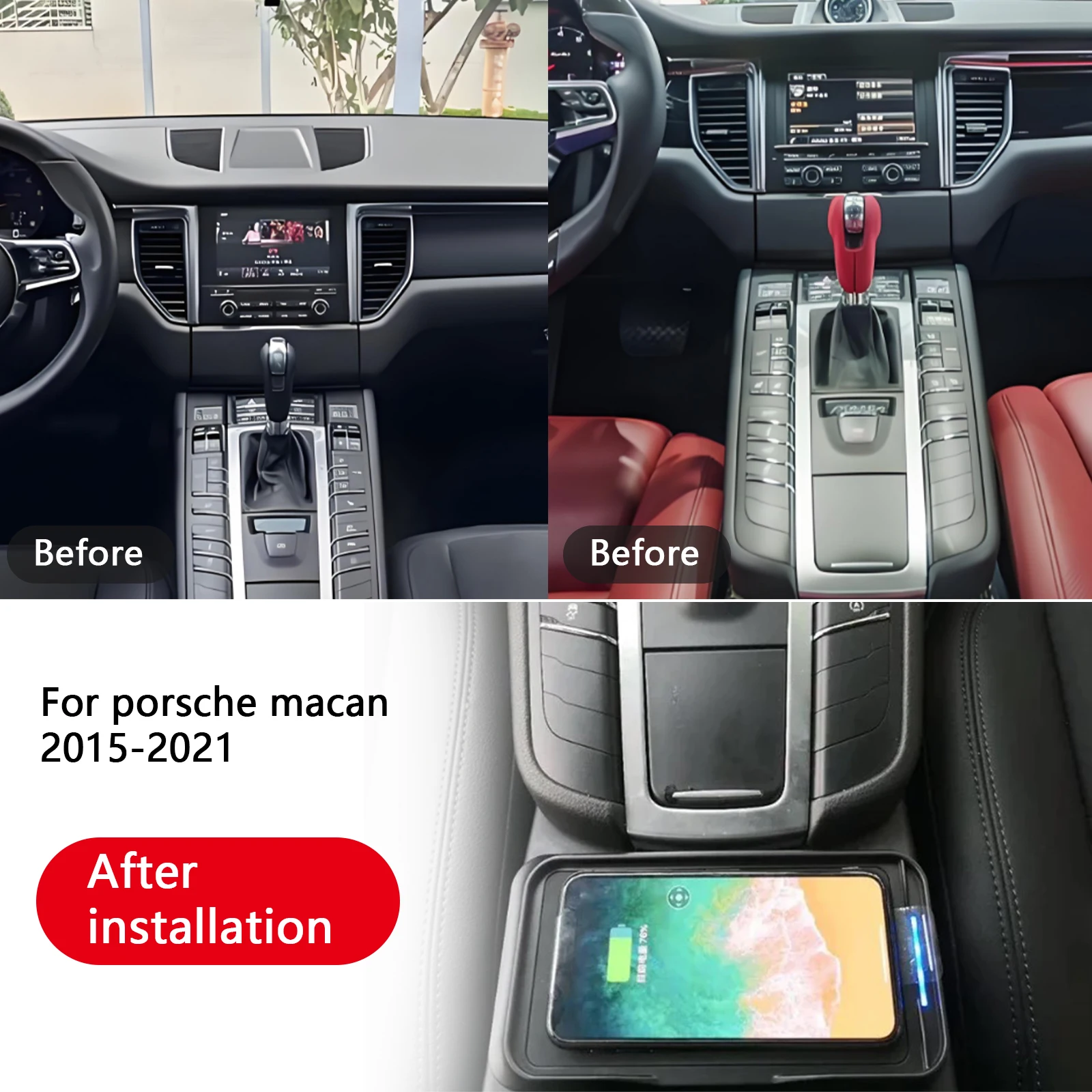 O mais recente para porsche macan 2015-2021 console central do carro carregador de telefone rápido carregador sem fio placa de carregamento suporte de