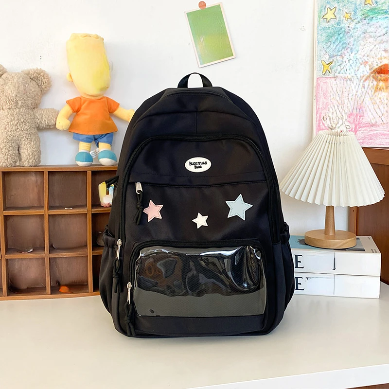 Mochila transparente de estrella estética japonesa Y2k para mujeres y estudiantes, mochila escolar informal de estrella Kawaii para niñas, mochilas Preppy de alta capacidad