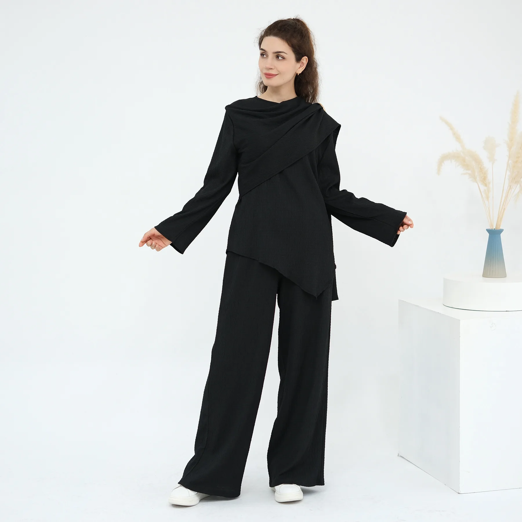 

2026 Eid Muslim Women Long Sleeve Tops and Pants 2 Piece Set Dubai Abaya Kaftan Islam Clothing Arab Outfits Tracksuit Ensembles