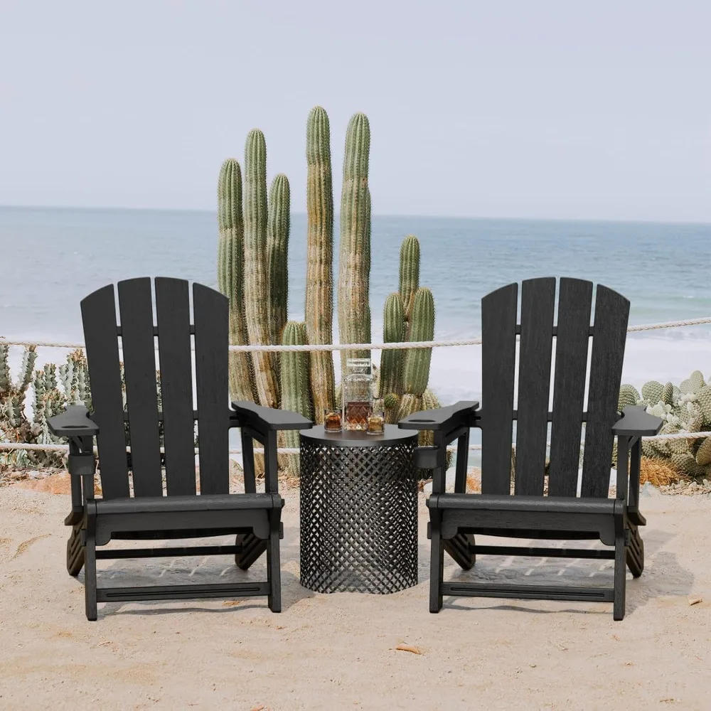 

Adirondack Chair Set of 4, All Weather Plastic Adirondack Chairs, Fire Pit Chairs with Cup Holder, Outdoor Lawn Chair