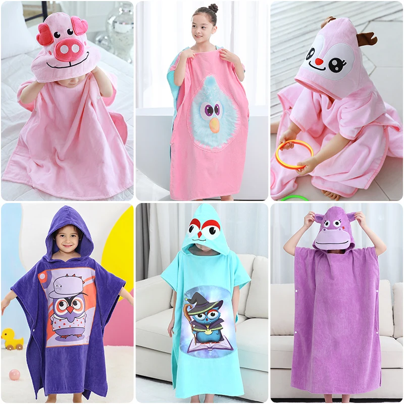 อาบน้ําเด็กผ้าขนหนูคลุมด้วยผ้าเด็กเสื้อปอนโชผ้าขนหนูผ้าฝ้าย, เสื้อคลุมอาบน้ําเด็ก, ผ้าขนหนูอาบน้ําเสื้อคลุมชายหาดผ้าขนหนูว่ายน้ําสําหรับหนุ่มๆสาวๆ, ผู้ใหญ่