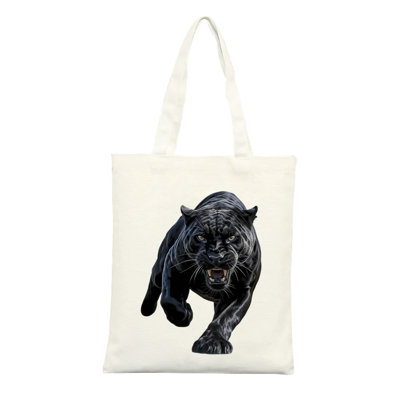 Canvas Tote Bag with Black Panther Graphic, Ideal for Casual Shopping and Daily Use