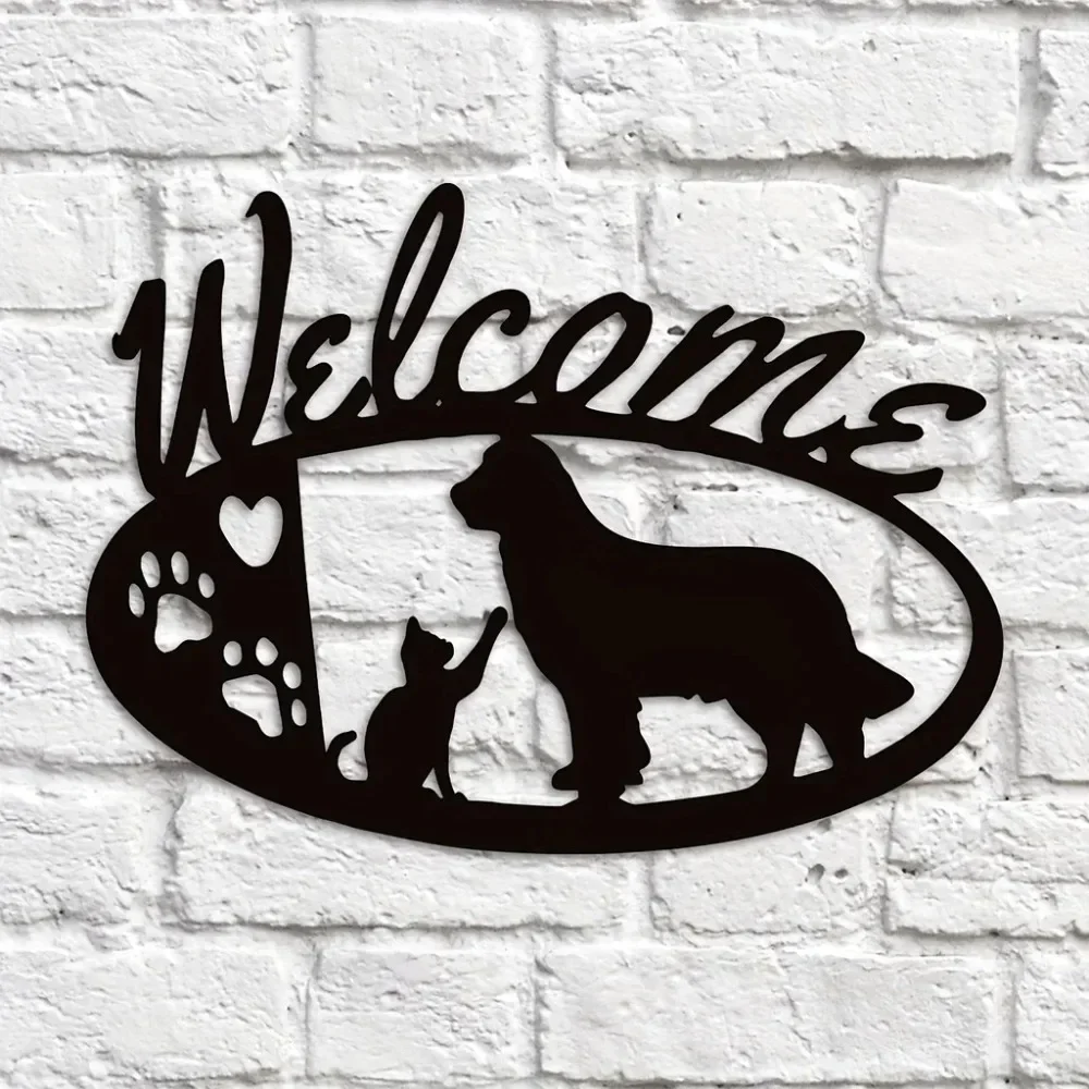 CIFBUY Golden Retriever And Cat Metal Wall Art Christmas Holiday Silhouette Decoration For Front Porch Living Room Home Decor