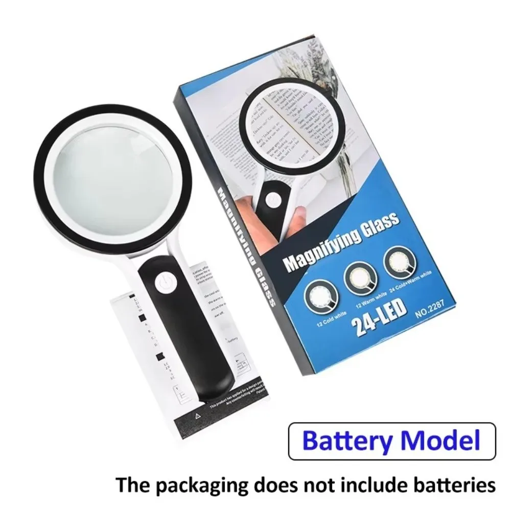 30X Magnification Handheld Magnifier 3 Lighting Modes 24 LED Lights Illuminated Magnifying Glass Built-in Light Rechargeable