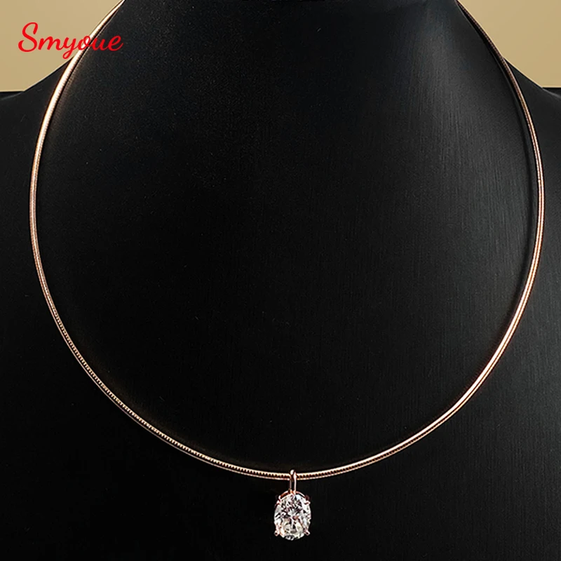 Smyoue 3/4/5CT Oval Cut Moissanite Pendant Necklace for Women Men Lab Diamond Classic Solitaire Chain Real 925 Sterling Silver