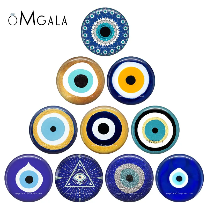 New Fashion Evil Eyes Art Patterns mix 12mm/18mm/20mm/25mm Round photo glass cabochon demo flat back Making findings