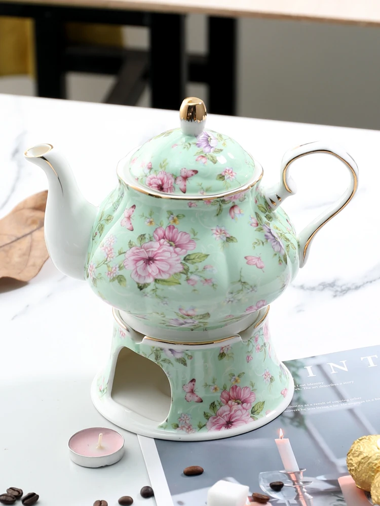 European Ceramic Coffee Pot, High Grade Flower Teapot, Water Kettle Jug, Heating Base, Party Cafe, Teaware