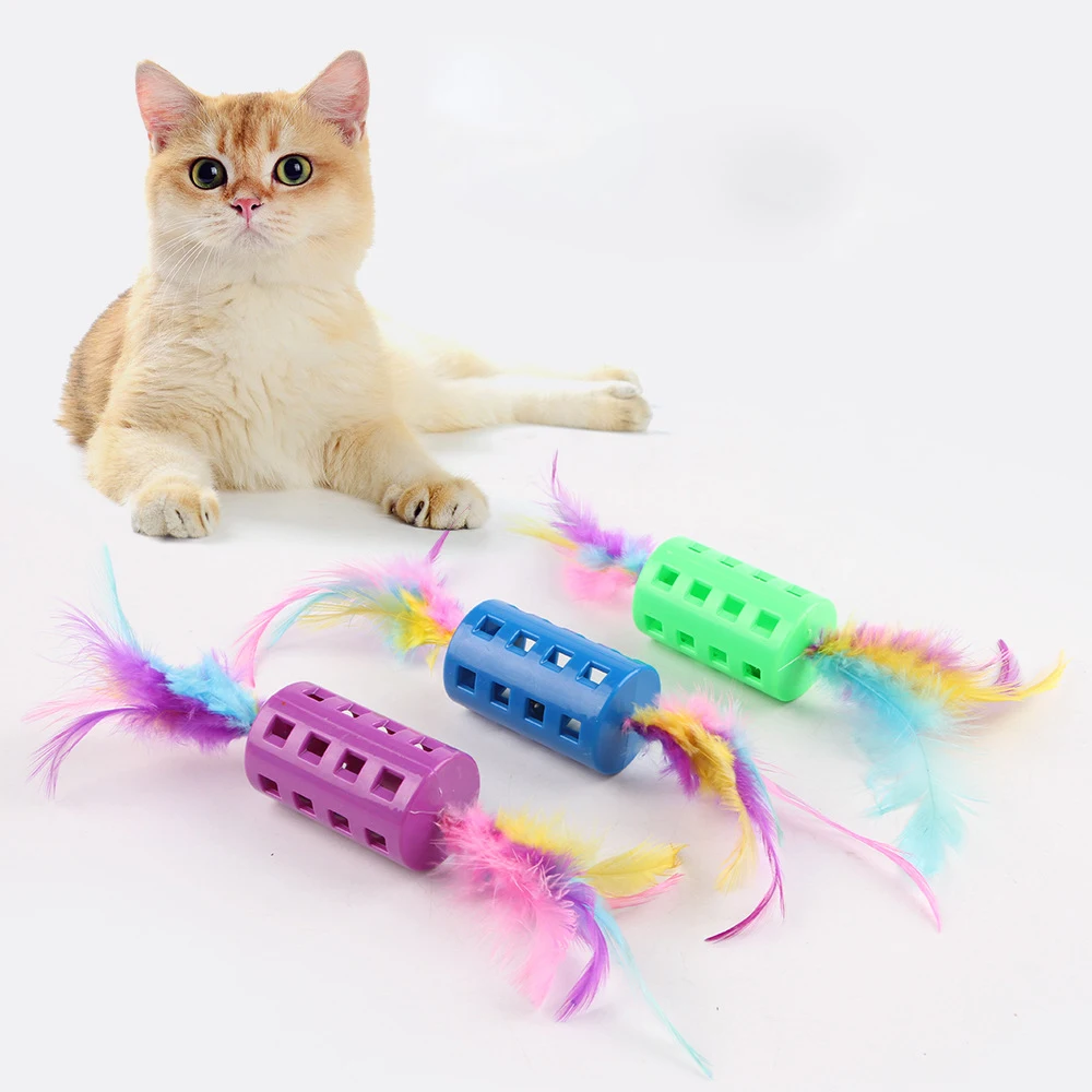 

3pcs/set Colorful Feather Toy Ball with Bells Interactive Cat Toy Indoor Kitten Training Catcher Cats Scratching Ball Pet Supply