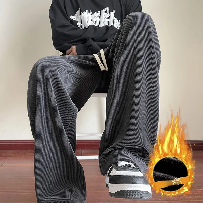 

Men's Winter Fce Lined Thiened Sports Pants Casual Long Trousers Outdoor Warm Breathable Loose Fit Middle Waist Youth Fa...