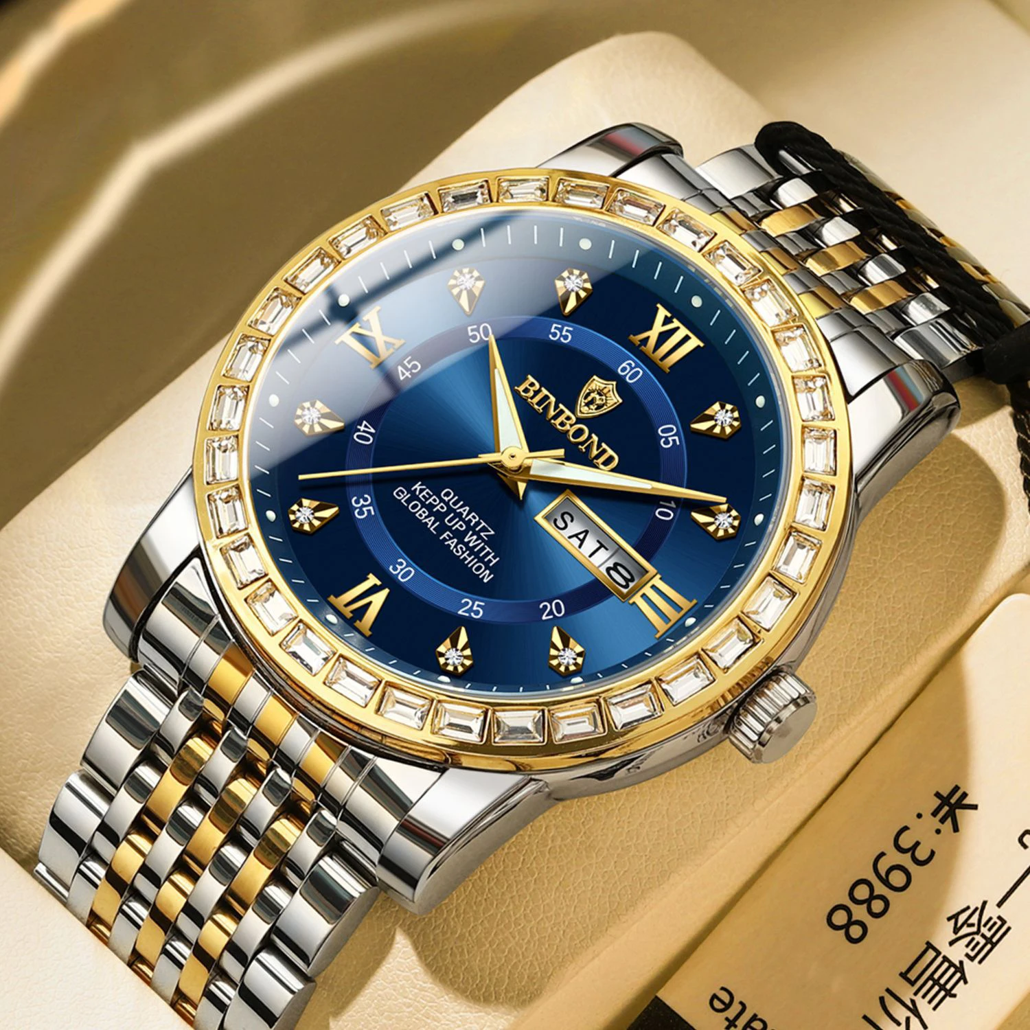 ZH134 Trendy and fashionable Men watch with dual calendar, waterproof and luminous quartz business clock gift，watches for man