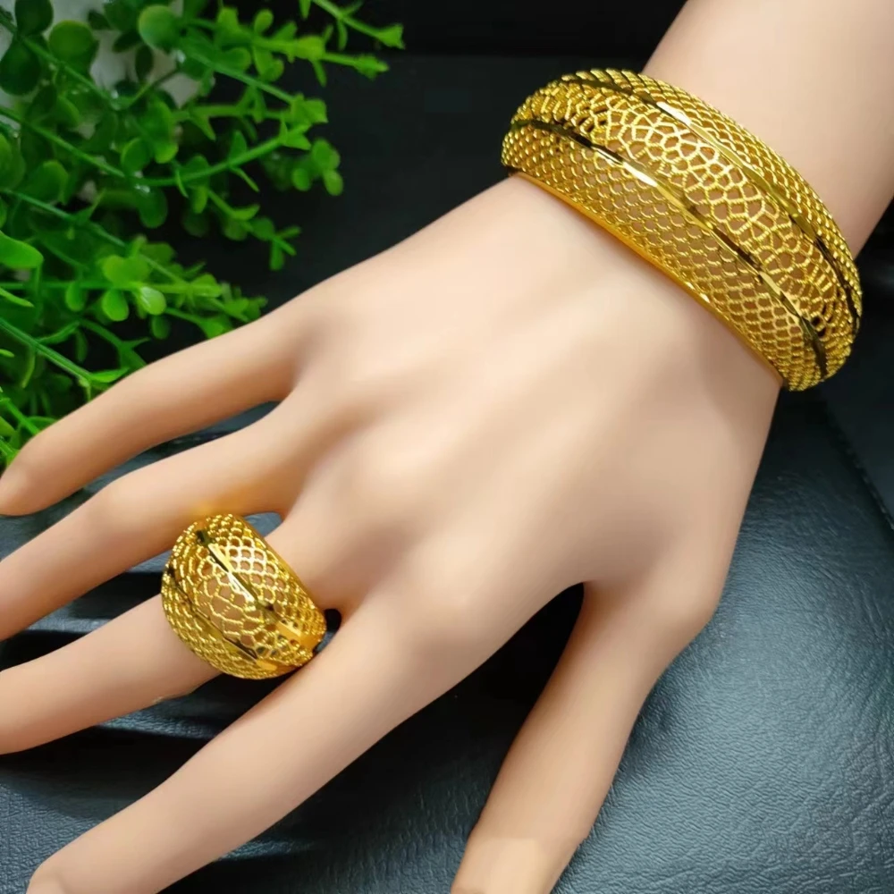 

ESALE Italian Jewelry Set Dubai Gold-plated Bangle and Ring Set Hot Selling Women Bracelet&ring