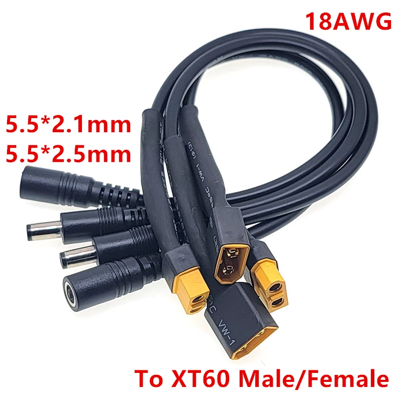 

XT60 Male / Female Connector To DC 5.5*2.5 5.5x2.1mm Power Cable Adaptor 5521 5525 For Glasses Battery Charging Adapter Cables