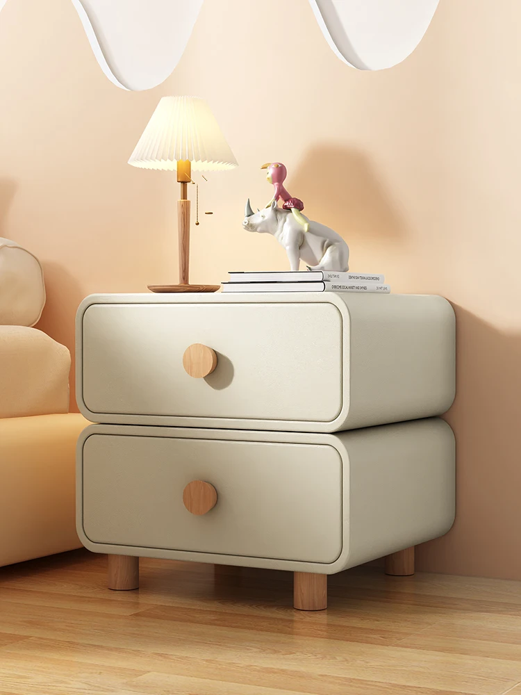 

Cream style light luxury bedside cabinet, bedroom, modern and simple solid wood small bedside cabinet for household use