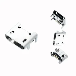 Conector hembra Micro USB tipo B para teléfono móvil, 10 piezas, 5 pines, 4 patas verticales, conectores de soldadura