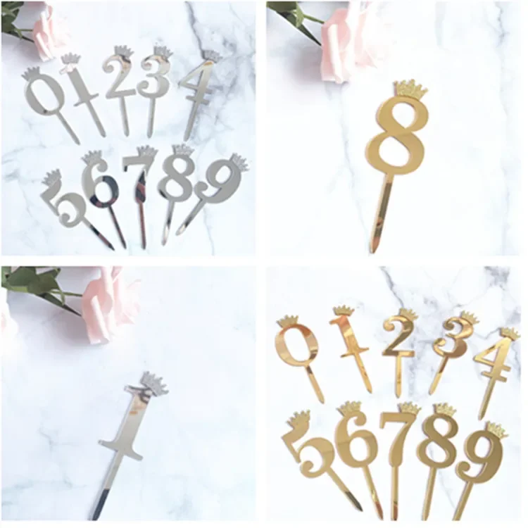 Acrylic Glitter Crown Numbers Happy Birthday Cake Topper Birthday Cakes Baby Shower Cupcake ToppersWedding Cake Toppers