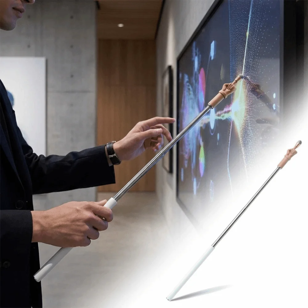 Stainless Steel Retractable Rod Telescopic Teacher Pointer Ergonomic Handheld Grip Soft Stylus Tip Touch Screen Pen