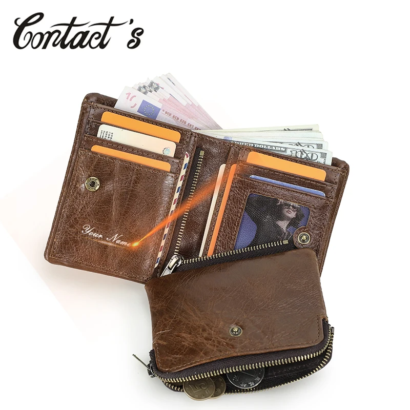 Genuine Leather Men Short Wallet Brand Luxury Designer RFID Blocking Card Wallets Bifold Male Zipper Coin Purse for Man Quality