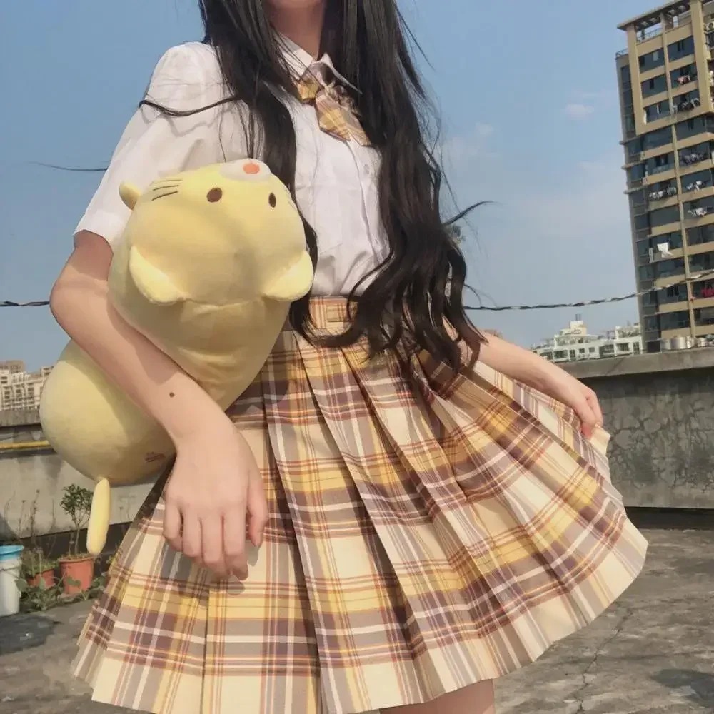 [Kerria Japonica] meisje Zomer Hoge Taille Geplooide Rokken Plaid Rokken Vrouwen Jurk Voor JK Schooluniform studenten Kleding