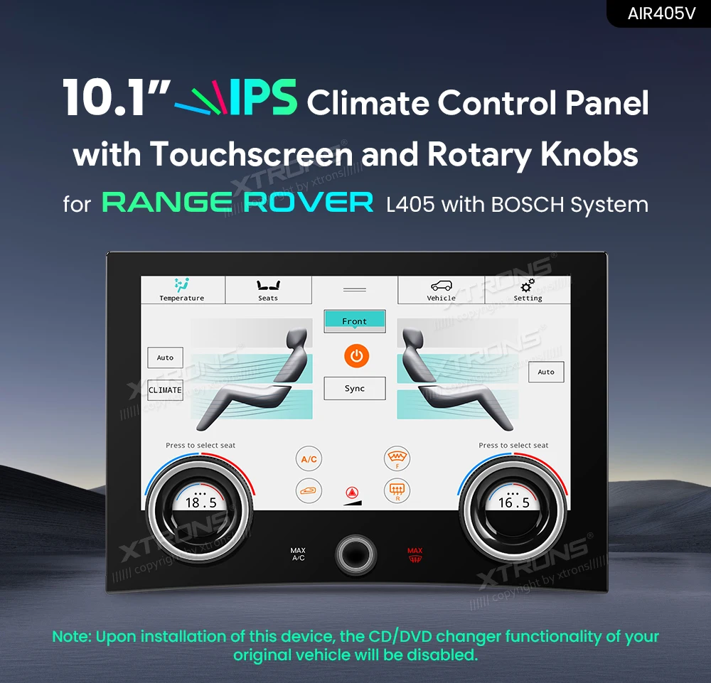 XTRONS 10,1'' LCD-scherm voor klimaatregeling, geschikt voor Land Range Rover L405 / L494, met IPS-touchscreen, draaiknoppen en een bedieningspaneel voor de airconditioning, met dag- en nachtmodus.