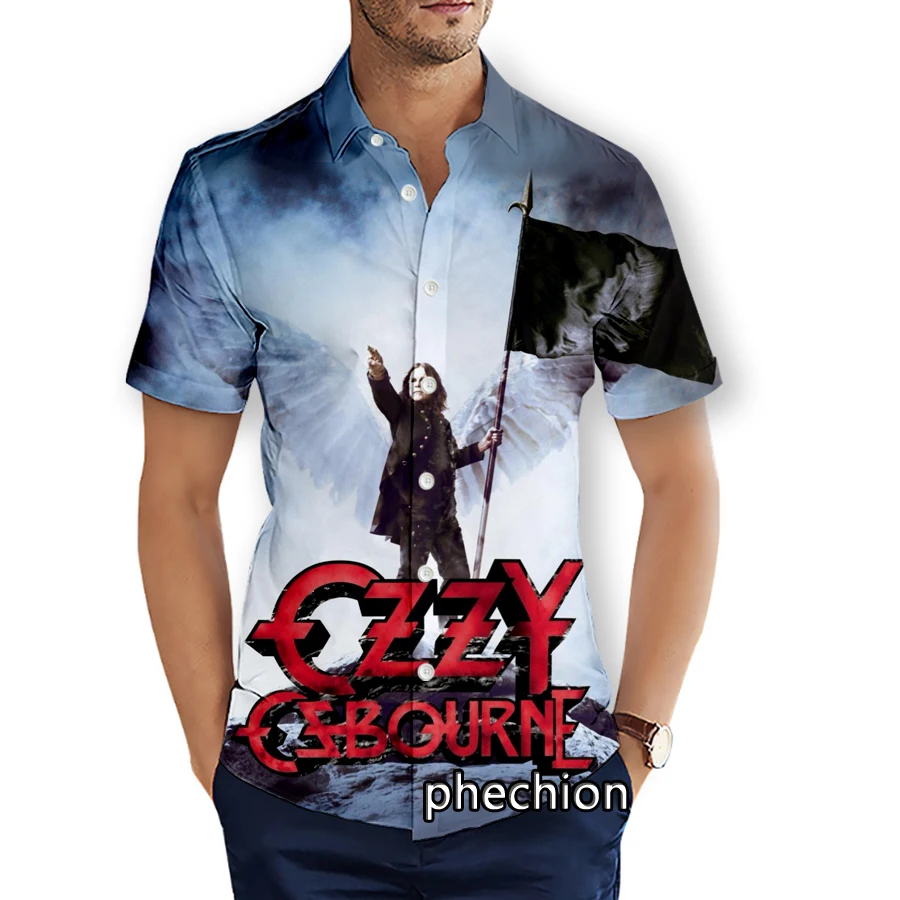 phechion Mens Short Sleeve Beach Shirts Ozzy Osbourne 3D Print Casual Shirts Fashion Streetwear Men Tops X225