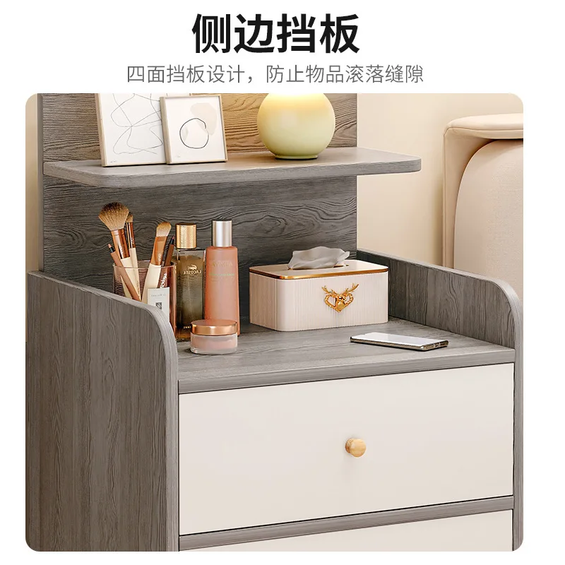 Modern Minimalist 2-Drawer Bedside Cabinet Open Display Shelf Wood Knobs Modern Nightstand Bedroom Living Rental House Furniture